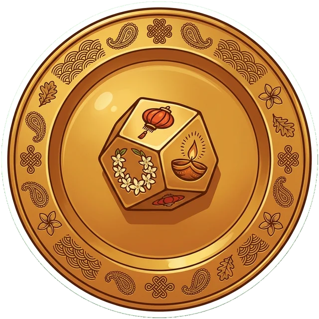 Lucky Seven — brass fortune-coin face engraved with seven stylized strokes